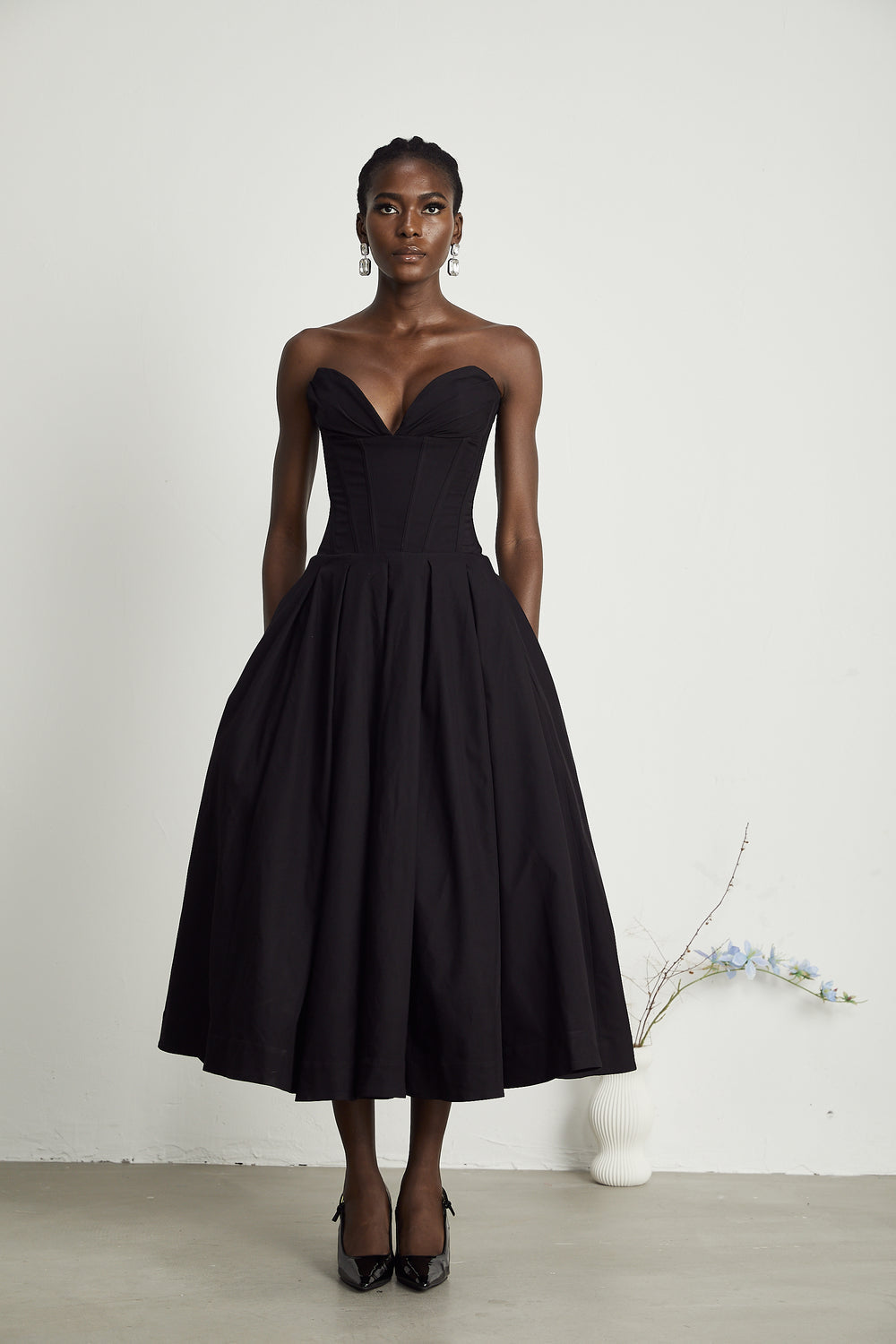 KATHERINE OFF-SHOULDER CORSET MIDI DRESS