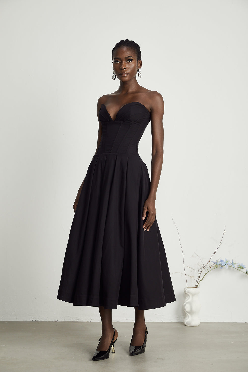 KATHERINE OFF-SHOULDER CORSET MIDI DRESS