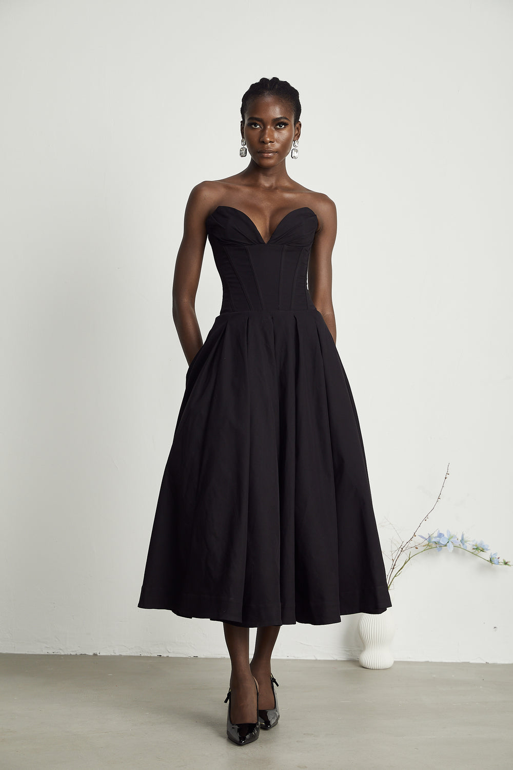 KATHERINE OFF-SHOULDER CORSET MIDI DRESS