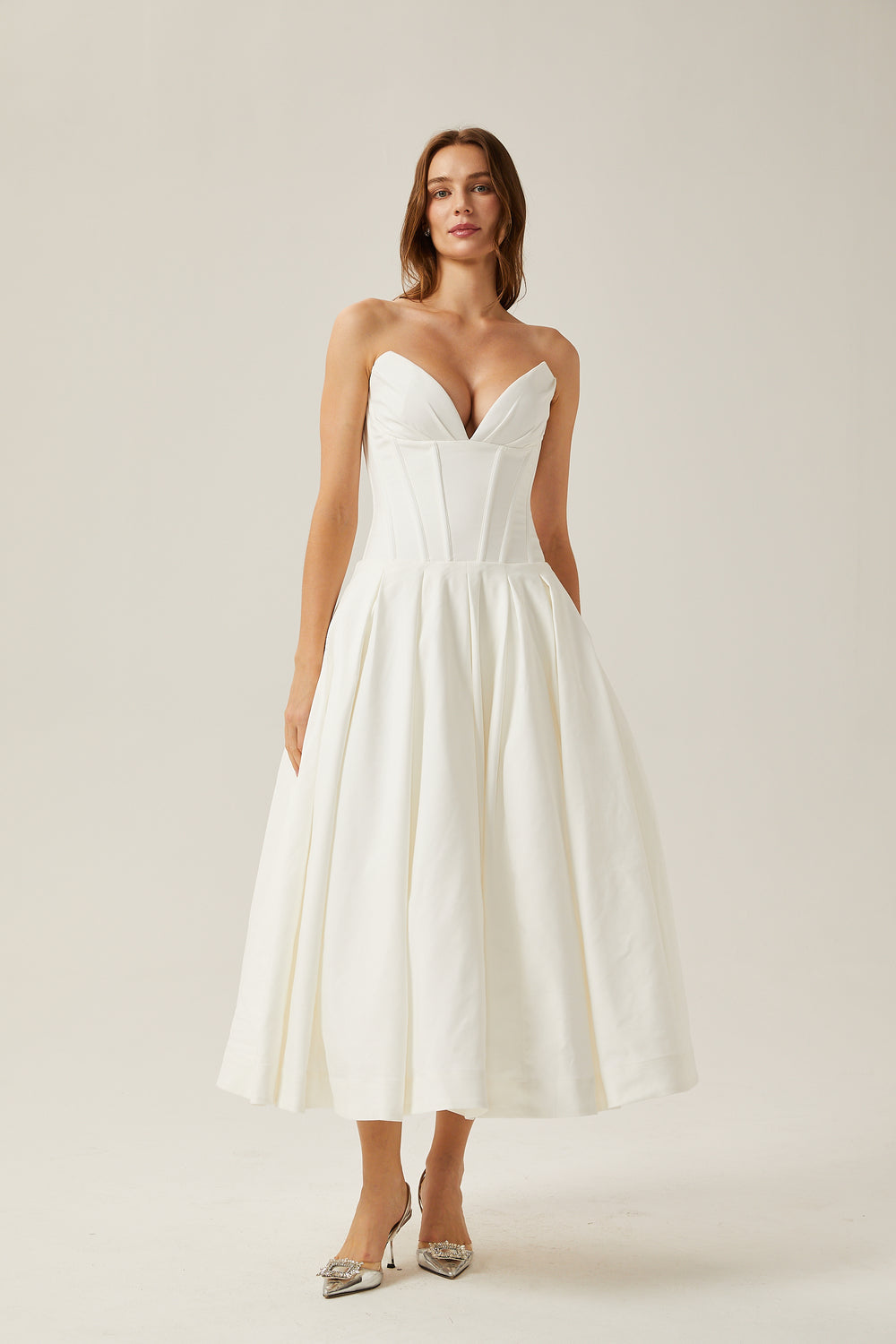 KATHERINE OFF-SHOULDER CORSET MIDI DRESS