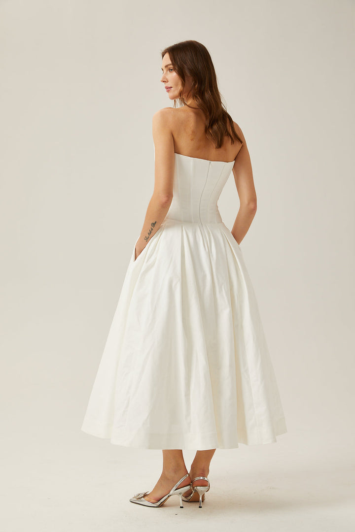 KATHERINE OFF-SHOULDER CORSET MIDI DRESS