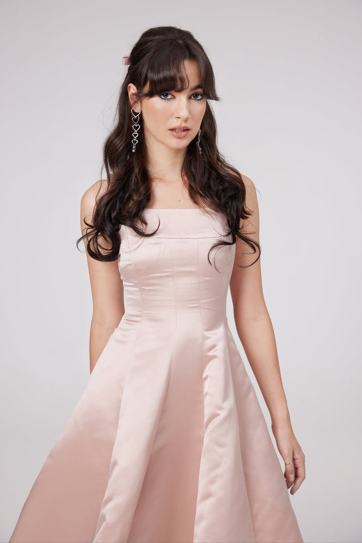 Coralie pink bowknot pleated midi dress