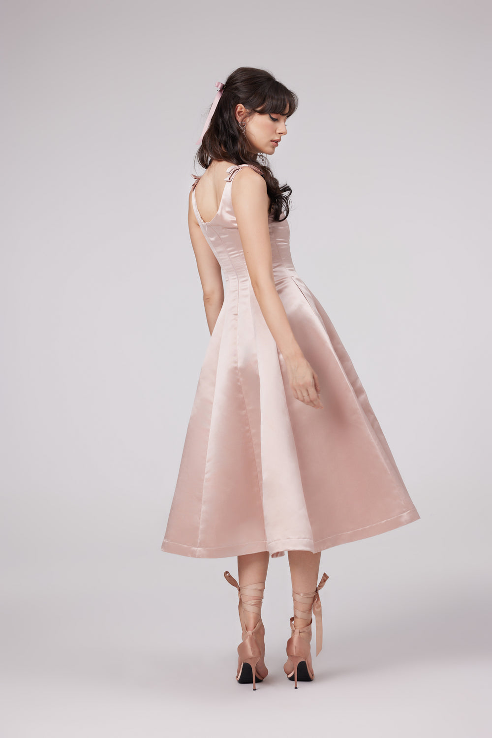 Coralie pink bowknot pleated midi dress