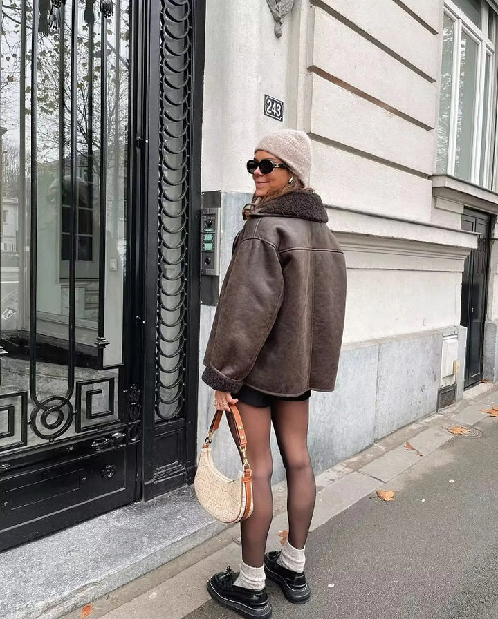 Fiona - Oversized BROWN Lederjacke