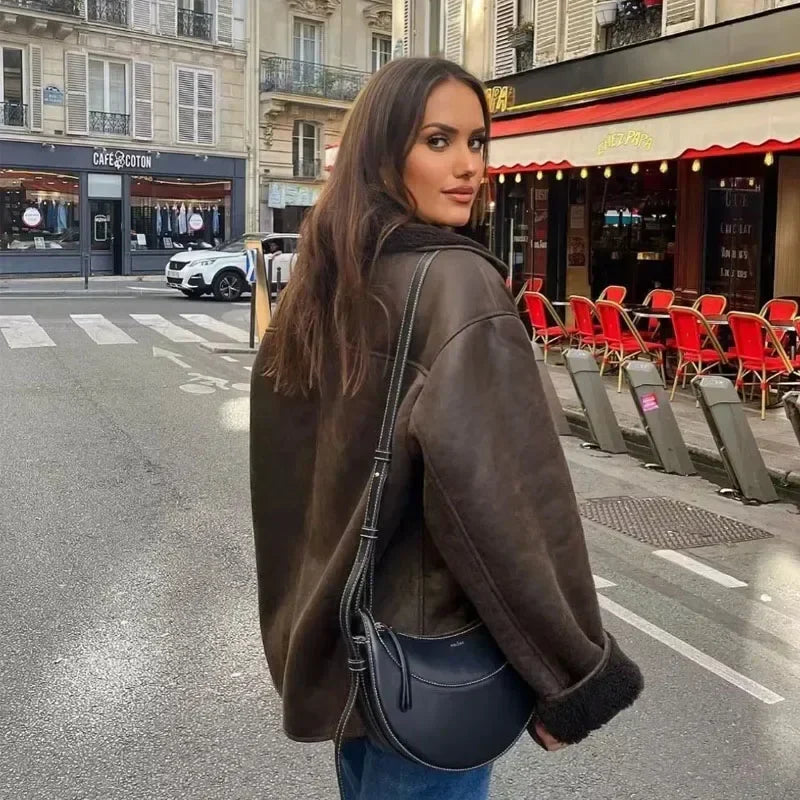 Fiona - Oversized BROWN Lederjacke