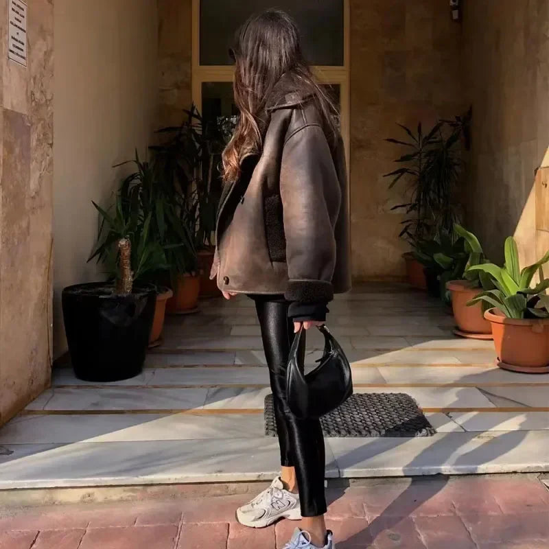 Fiona - Oversized BROWN Lederjacke