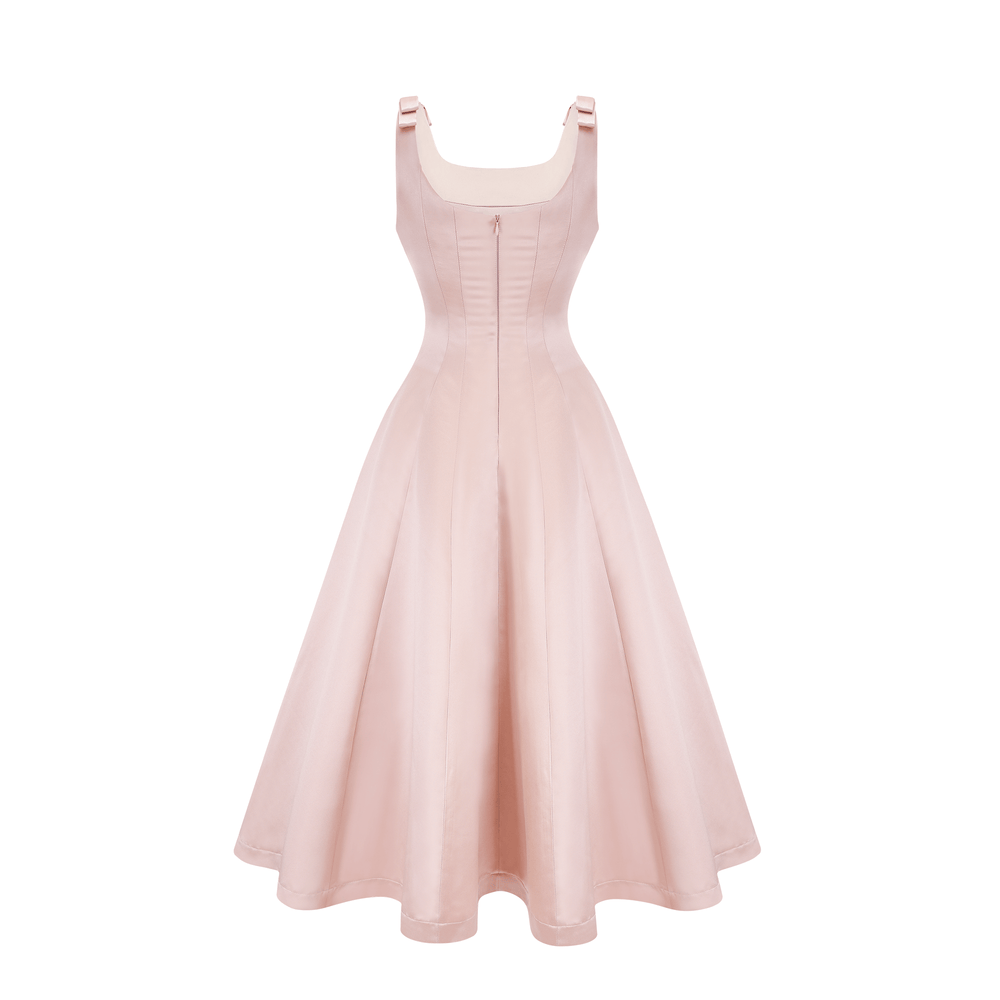 Coralie pink bowknot pleated midi dress