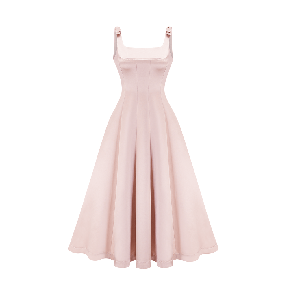 Coralie pink bowknot pleated midi dress