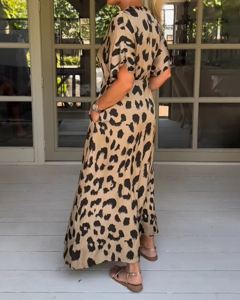 Elegant Leopard V Neck Dress