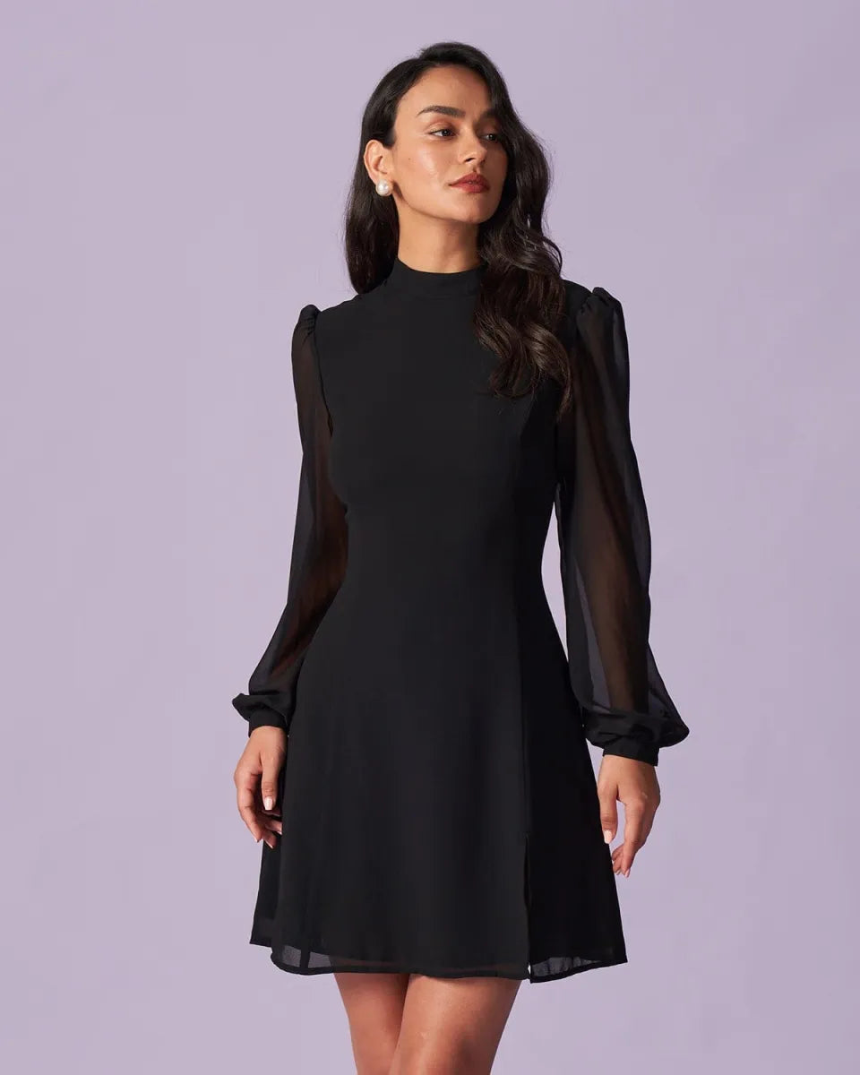 BLACK COLLAR SHEET MINI DRESS