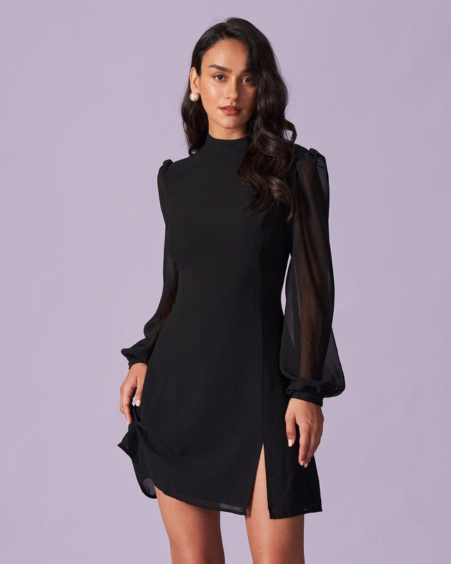 BLACK COLLAR SHEET MINI DRESS